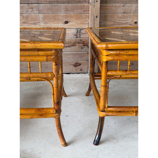 Mid 20th Century Pair of Refinished Brighton Pavilion Style Bamboo Side Tables For Sale - Image 5 of 12