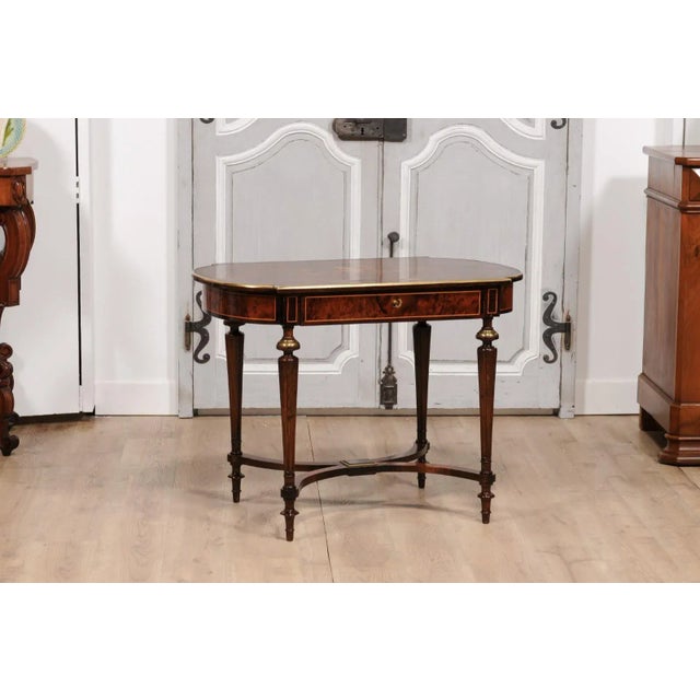 Italian 1890s Walnut, Mahogany and Brass Side Table with Floral Marquetry Décor For Sale In Atlanta - Image 6 of 12