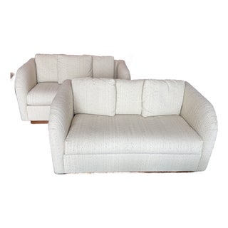 Pair of Loveseats in Nubby Cream Upholstery For Sale