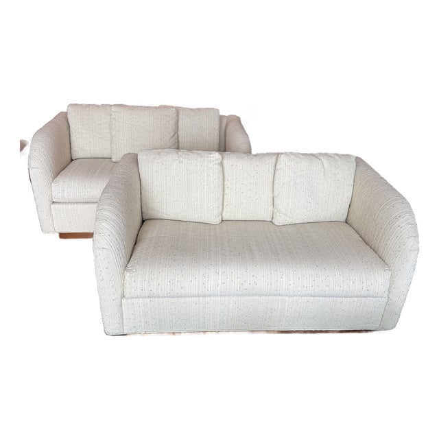 Pair of Loveseats in Nubby Cream Upholstery For Sale