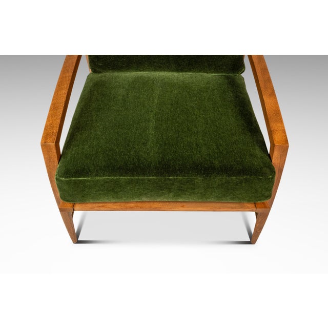 Rare Restored Danish Mid-Century Modern High-Back Lounge Chair in Beech, Velour & Brass Attributed to Dan Johnson for Selig, Denmark, C. 1950s For Sale - Image 10 of 18
