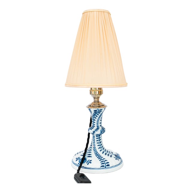 Table Lamp with Fabric Shade from Meissen Porcelain, Germany, 1950s For Sale