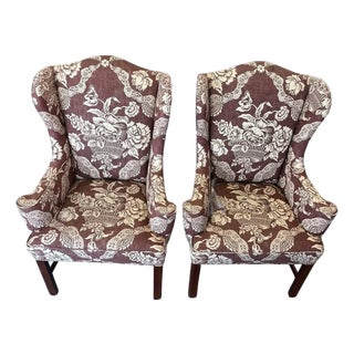 Mid 20th Century Milling Road a Division of Baker Furniture Auburn Maroon Wingback Armchairs For Sale