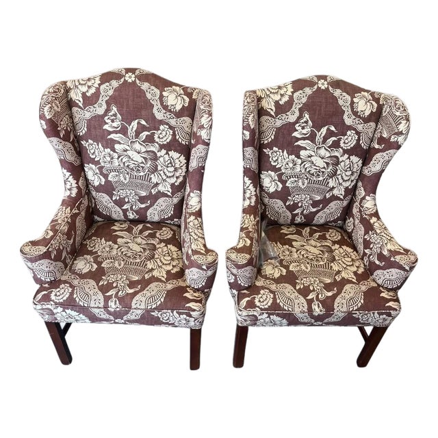 Mid 20th Century Milling Road a Division of Baker Furniture Auburn Maroon Wingback Armchairs For Sale