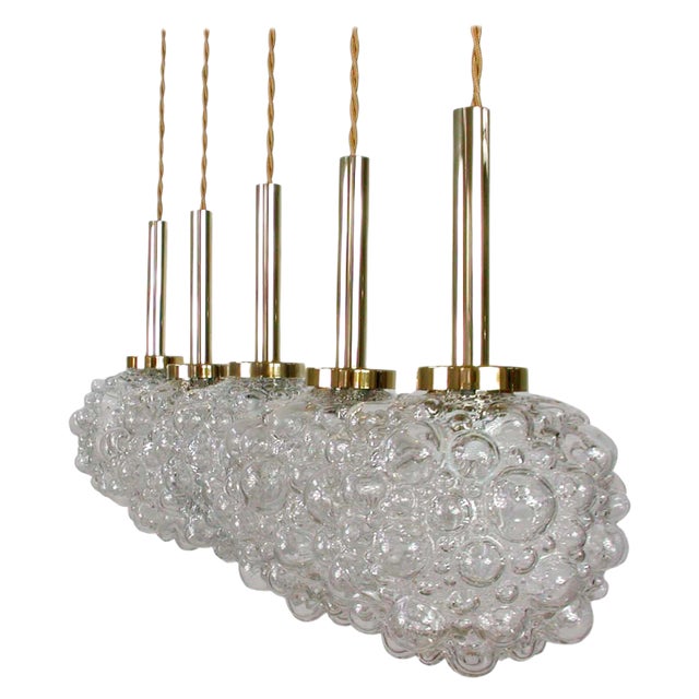 Mid-Century German Clear Bubble and Brass Pendant, 1960s For Sale