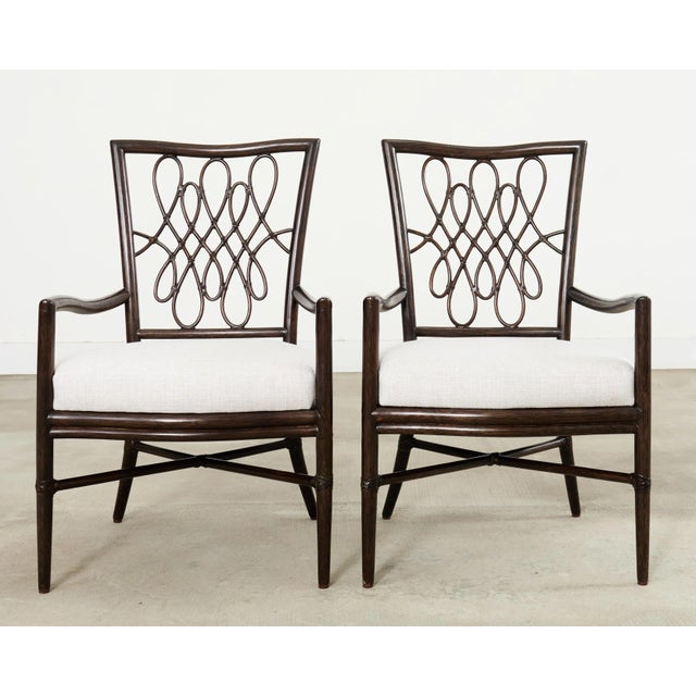 Baker Furniture Company Set of Four Barbara Barry Rattan Script Dining Chairs For Sale - Image 4 of 18