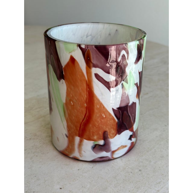 Contemporary Stories of Italy Murano Nougat Green, Red and Orange Glass Vase For Sale - Image 3 of 8