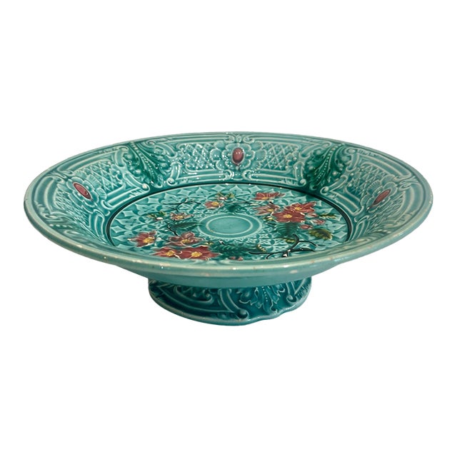 1900s Majolica Footed Bowl by Villeroy & Boch, Jugendstil / Art Nouveau For Sale