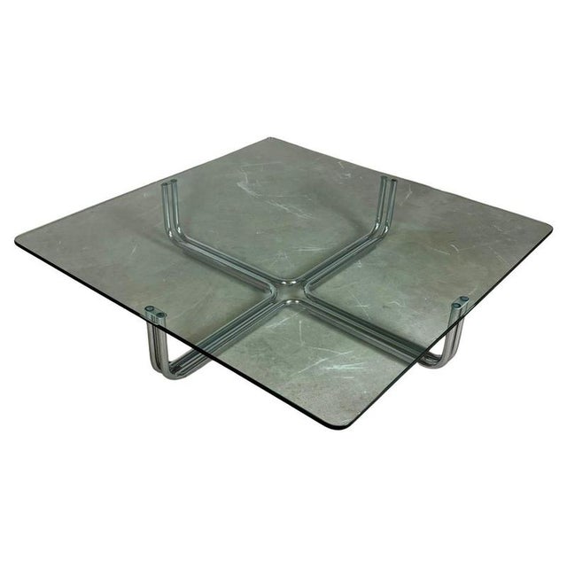 Vintage Coffee Table in Glass and Metal by Gianfranco Frattini for Cassina, 1970s For Sale - Image 10 of 10
