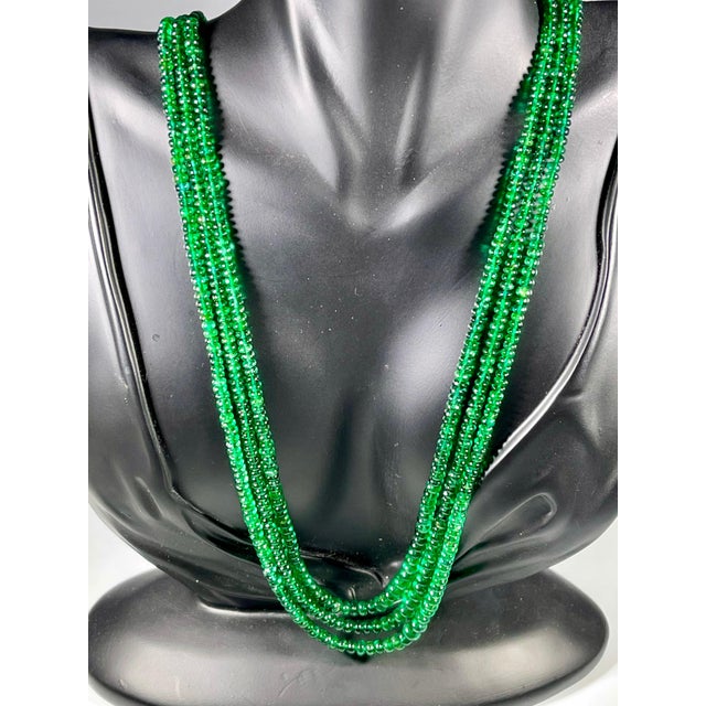 200Ct Fine Emerald Beads 3 Line Necklace with 14 Kt Yellow Gold Clasp Adjustable For Sale - Image 17 of 18