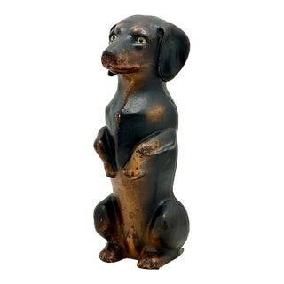 Outstanding & Very Rare Large Vintage Cast Iron "Begging Dachshund" Signed by Maker & Dated 1931 - 11 Inches Tall For Sale