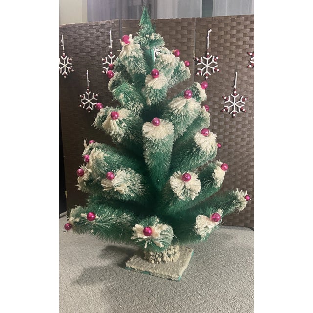 Mid-Century Modern Vintage Bottle Brush Large Christmas Tree Mercury Glass Ornaments 46.5 Inch For Sale - Image 3 of 13