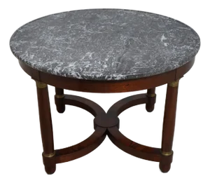 French Empire Marble Top Mahogany Base Round Center Table