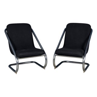 Set of Italian Tubular Framed Lounge Chairs, 1980s For Sale