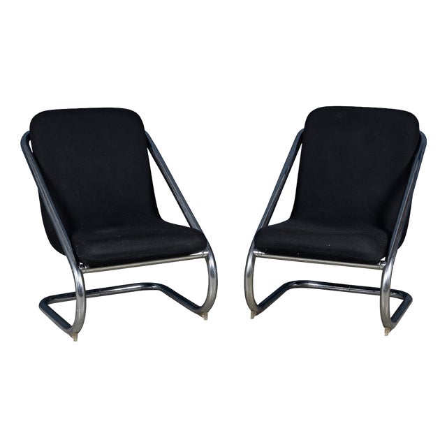 Set of Italian Tubular Framed Lounge Chairs, 1980s For Sale
