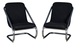 Set of Italian Tubular Framed Lounge Chairs, 1980s
