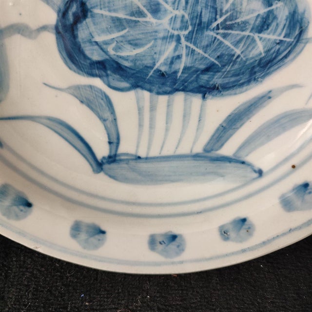 Ceramic Chinese Ceramic Plate,Blue and White Porcelain Plate Hand Painted Lotus Flowers Pattern For Sale - Image 7 of 11