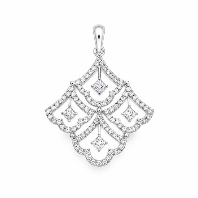 An exquisite 18K white gold pendant featuring 1.50 carats total weight of natural round brilliant-cut diamonds set within...