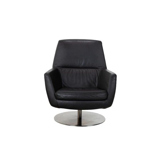 Black Leather and Chrome Swivel Lounge Chair For Sale - Image 12 of 13