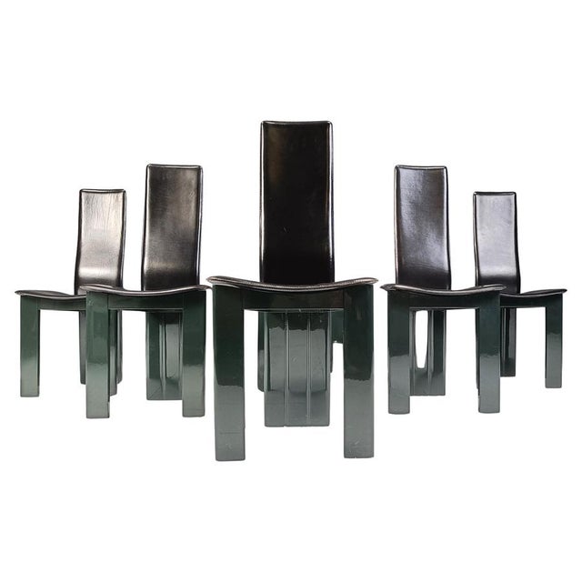 Italian Leather and Green Lacquer Dining Chairs, 1980s, Set of 6 For Sale - Image 12 of 12