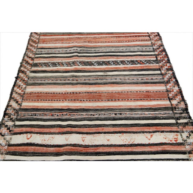 Islamic Vintage Kilim Handmade Flatweave Striped Orange and Black Wool Runner For Sale - Image 3 of 10