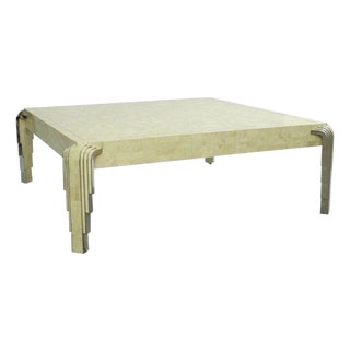 Tavola by Oggetti Art Deco Form Tessellated Stone Chrome 48" Square Coffee Table For Sale