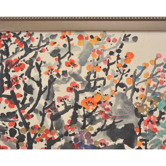 Japanese Floral and Blossom Panorama Watercolor Painting 6 Ft For Sale - Image 9 of 18