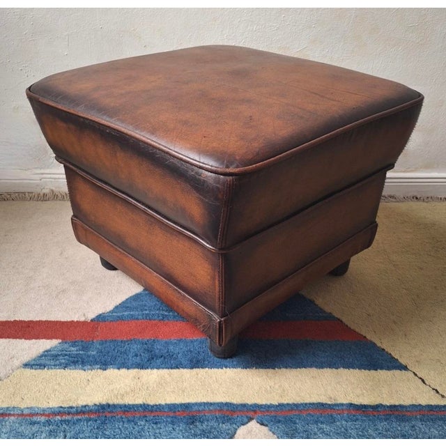 Vintage Ottoman in Chestnut Brown Leather For Sale - Image 6 of 12