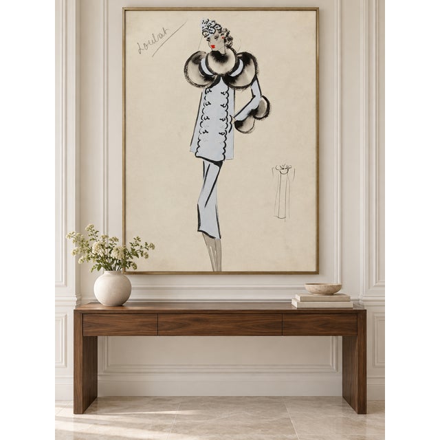 Art Deco Vintage French Fashion Art Print – Pale Blue Art Deco Illustration, 36" X 48" For Sale - Image 3 of 8