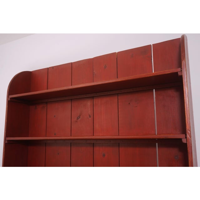 Country Red Paint Decorated Step Back Cupboard Hutch For Sale In Philadelphia - Image 6 of 15