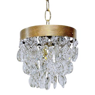 Vintage Crystal Upside Down Layer Cake Chandelier With Decorative Brass Frame For Sale