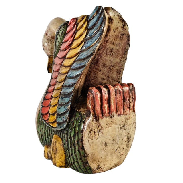 Late 20th-Century Mexican Hand-Carved Painted Wood Swan Sculpture, Folk Art 15" For Sale - Image 9 of 12