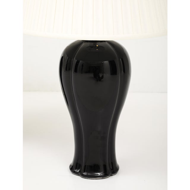 A Pair of Black Ceramic & Nickel Table Lamps For Sale - Image 9 of 14