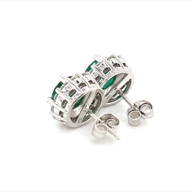 Natural Emerald Diamond Earrings 14k Gold 3.02 TCW Certified For Sale - Image 4 of 12