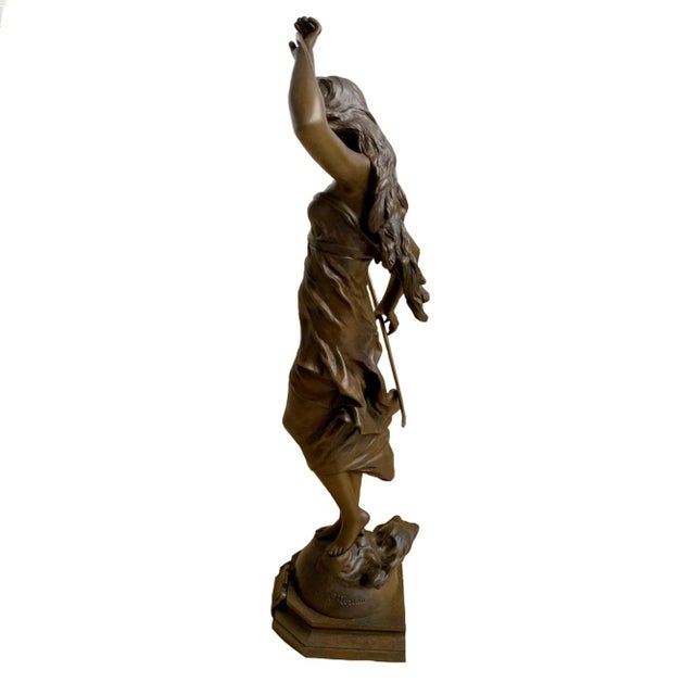 A fine French bronze sculpture by Auguste Moreau entitled "Aurora", She is finely cast and is patinated in a rich dark...