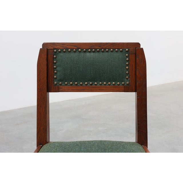 Brown Belgian Art Deco Modernist Oak Side Chair with Green Upholstery, 1920s For Sale - Image 8 of 14