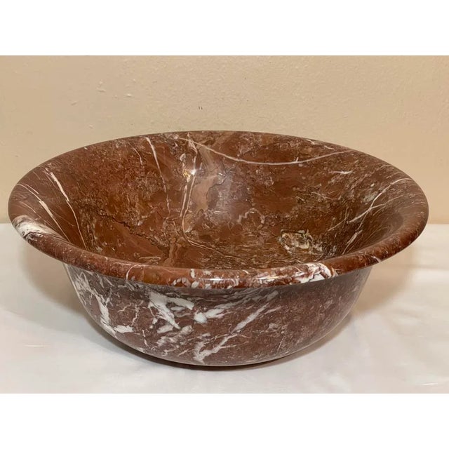 Vintage Large 14” Italian Russet Sienna Marble Bowl White Veining For Sale - Image 12 of 12