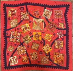 HERMES MÉCANIQUE des IDÉES red silk scarf designed Henry Christine 2004 France