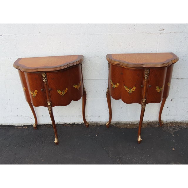 French Carved Flower Inlay Nightstands Side End Tables a Pair 6616 For Sale - Image 12 of 18