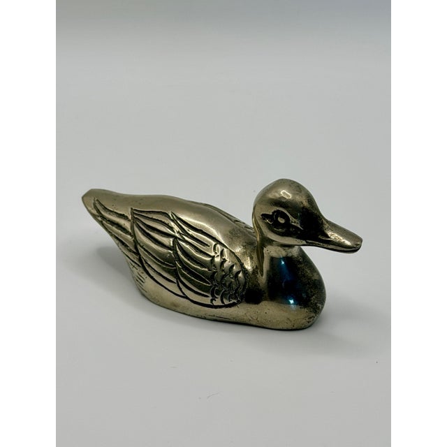 1990s Vintage Silver-Tone Duck Figurine – Miniature Metal Waterfowl Sculpture Decor For Sale - Image 5 of 6