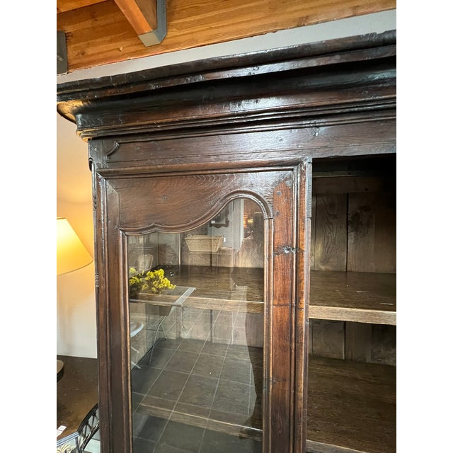 Mid 19th Century Early 19th Century French Provincial Solid Oak Glass Door Armoire For Sale - Image 5 of 11