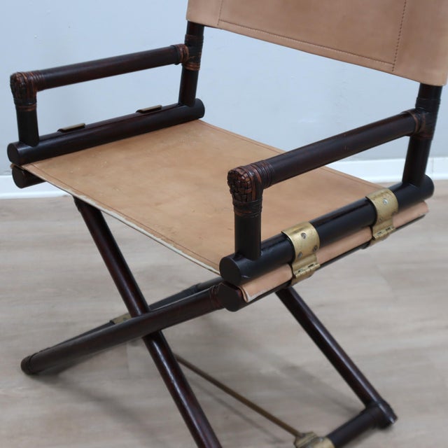 Vintage Bamboo and Leather Director's Chair from McGuire, 1950s For Sale - Image 9 of 15