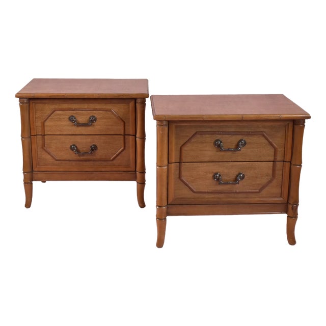 1950s Pair of Faux Bamboo Nightstands by Broyhill For Sale