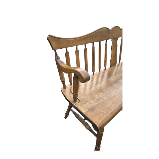 1960s Rockingham Maple Colonial Cattail Deacon's Bench Farmhouse For Sale - Image 9 of 17