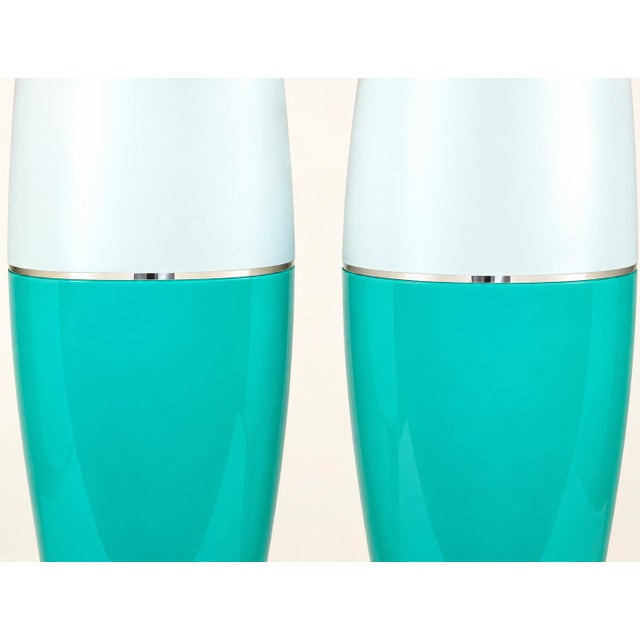 Murano Vintage Murano Glass Lamps Aqua White For Sale - Image 4 of 8