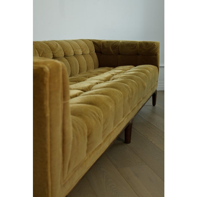 Wood Biscuit Tufted Sofa Attributed to Maurice Bailey, Burnt Gold Velvet, 1960s Design For Sale - Image 7 of 13