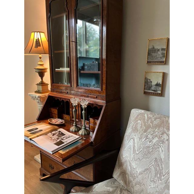 Mid 20th Century Mid 20th Century Queen Anne Style Burr Walnut Secretary Bookcase For Sale - Image 5 of 17