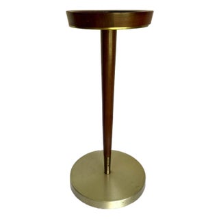 Mid-Century Modern Walnut, Brushed Gold & Cast Iron Smoking Stand Pedestal Table For Sale