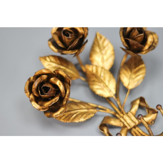 1960s Italian Gilt Metal Rose Coat Hooks, 1960s, Set of 2 For Sale - Image 5 of 18