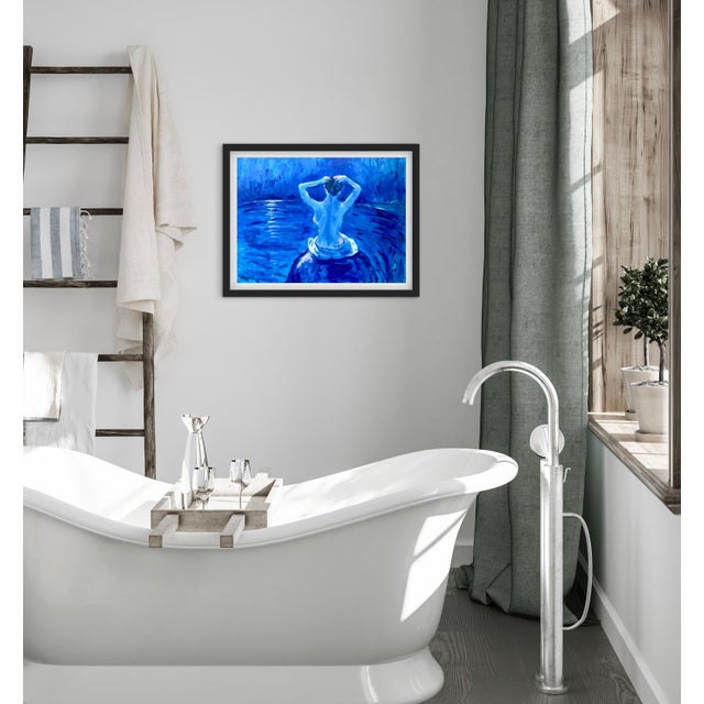 Contemporary Midnight Bath – Contemporary Blue Impressionist Nude Oil Painting by Haas For Sale - Image 3 of 9